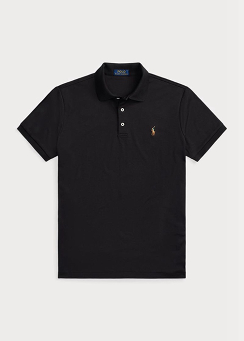 Ralph Lauren Custom Slim Fit Soft Bomull Piketröja Herr Svarta | 601287-XKC