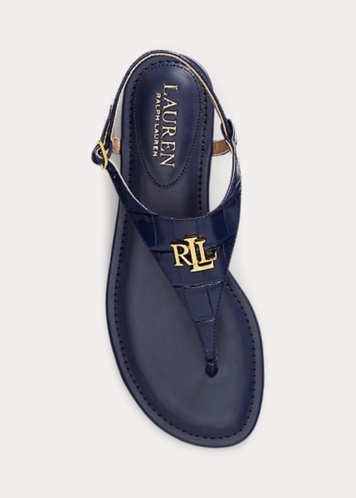 Ralph Lauren Ellington Embossed Läder Sandaler Dam Marinblå | 785013-CYE