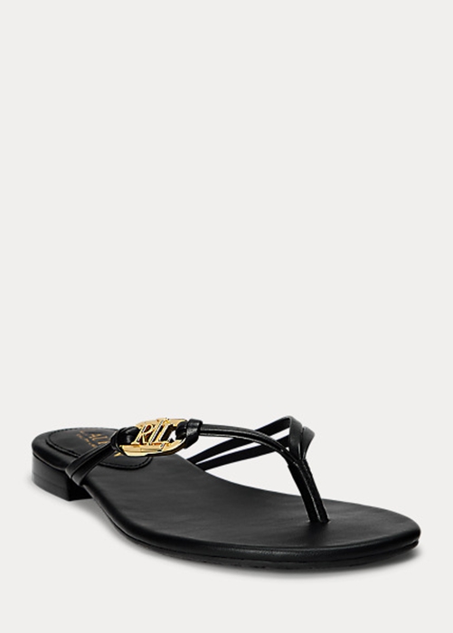 Ralph Lauren Emalia Nappa Läder Flip Flop Dam Svarta | 094837-IHV