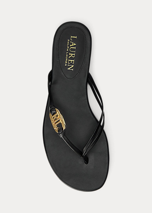 Ralph Lauren Emalia Nappa Läder Flip Flop Dam Svarta | 094837-IHV