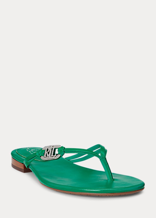 Ralph Lauren Emalia Nappa Läder Flip Flop Dam Gröna | 826590-KLI