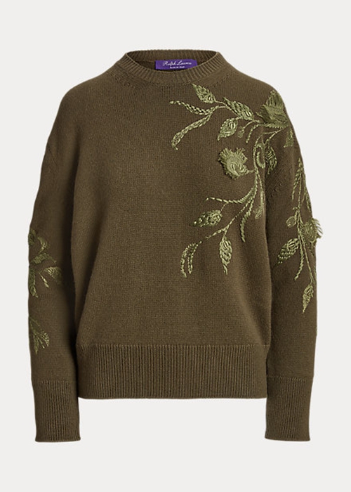 Ralph Lauren Embellished Cashmere Crewneck Tröjor Dam Olivgröna | 816250-OFU