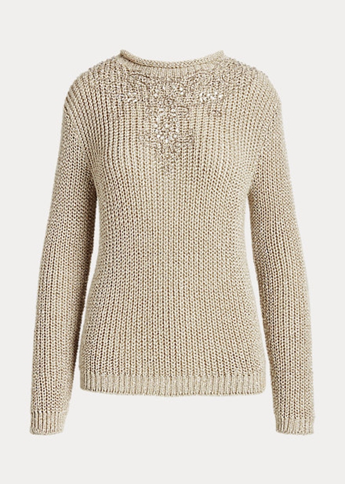 Ralph Lauren Embellished Silk Rollneck Tröjor Dam Beige | 526978-OLF