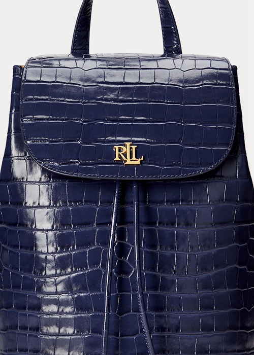 Ralph Lauren Embossed Läder Medium Winny Ryggsäck Dam Marinblå | 496812-QFW