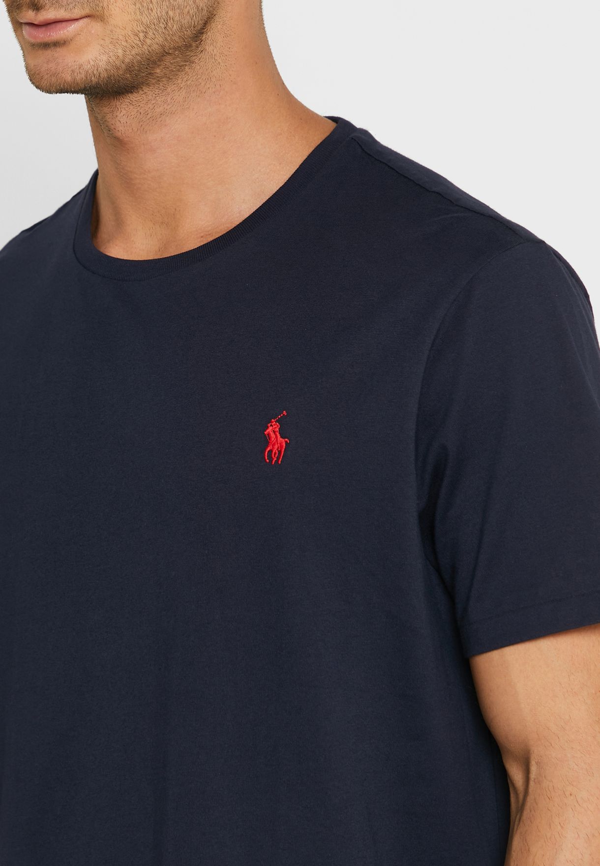 Ralph Lauren Embroidered Logo Crew Neck T-shirt Herr Marinblå | 193802-UIM