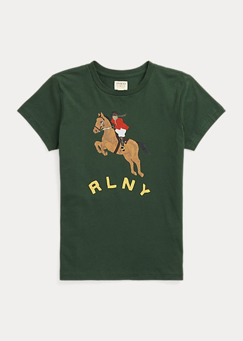 Ralph Lauren Equestrian Appliqué Logo Jersey T-shirt Dam Gröna | 358970-PZQ