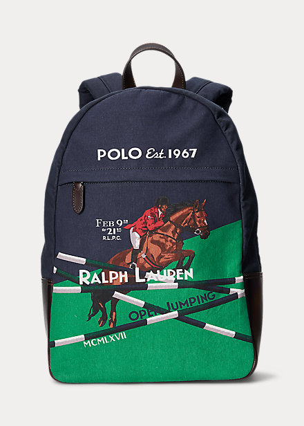 Ralph Lauren Equestrian-Print Canvas Ryggsäck Herr Marinblå | 492830-SXH