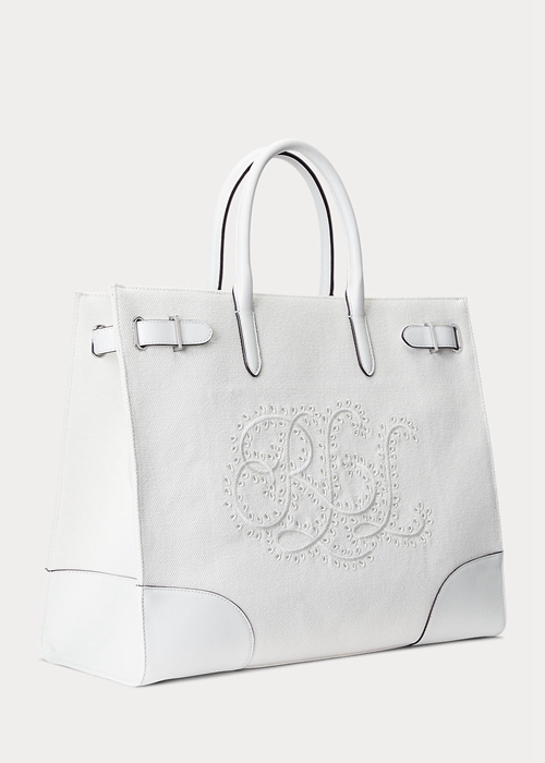 Ralph Lauren Eyelet Canvas Large Devyn Toteväska Dam White/White | 450128-QFM