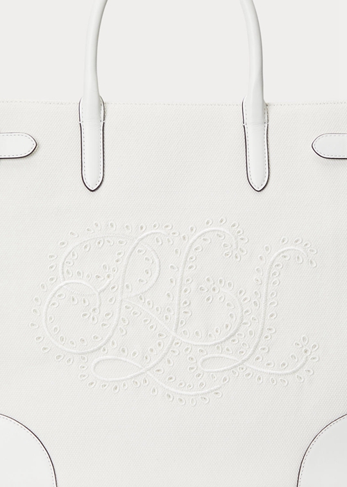 Ralph Lauren Eyelet Canvas Large Devyn Toteväska Dam White/White | 450128-QFM