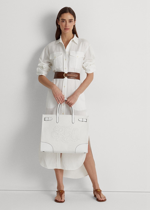 Ralph Lauren Eyelet Canvas Large Devyn Toteväska Dam White/White | 450128-QFM