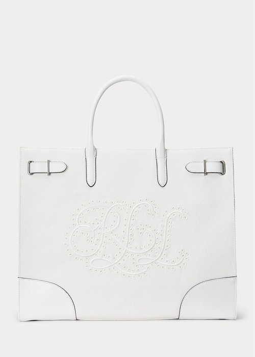 Ralph Lauren Eyelet Canvas Large Devyn Toteväska Dam White/White | 450128-QFM