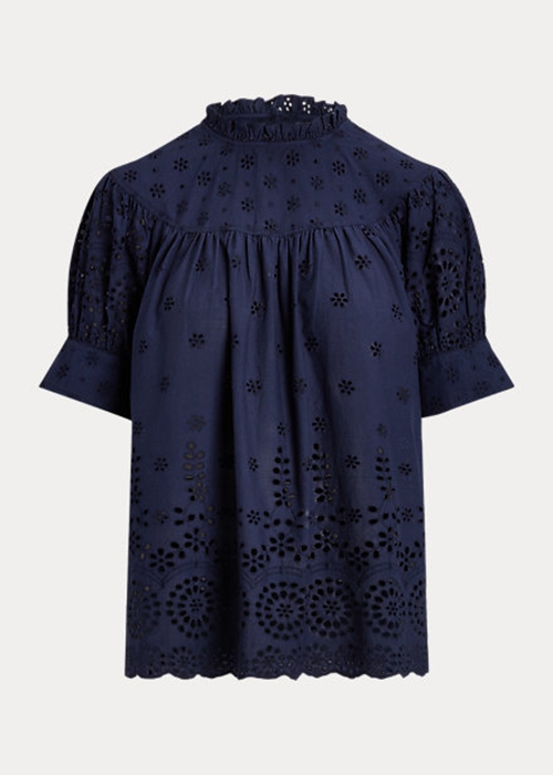 Ralph Lauren Eyelet-Embroidered Bomull Blast Dam Marinblå | 401678-XSV