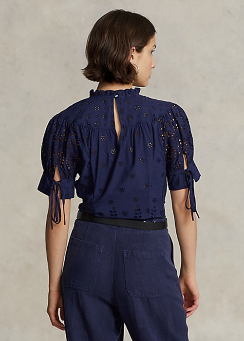 Ralph Lauren Eyelet-Embroidered Bomull Blast Dam Marinblå | 401678-XSV