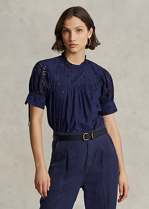 Ralph Lauren Eyelet-Embroidered Bomull Blast Dam Marinblå | 401678-XSV