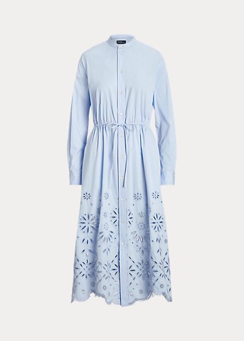 Ralph Lauren Eyelet-Embroidered Klänning Dam Ljusblå | 156378-JIF