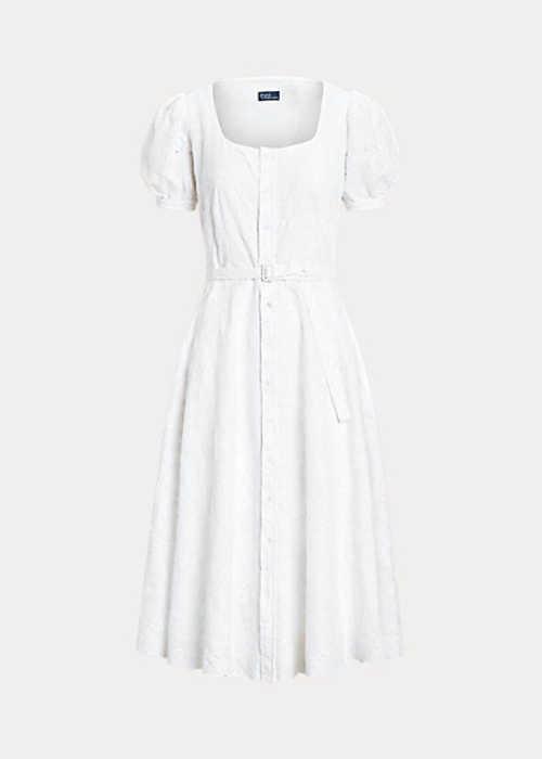 Ralph Lauren Eyelet-Embroidered Linen Klänning Dam Vita | 805192-RAH