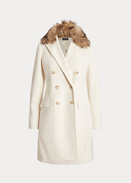 Ralph Lauren Faux Fur-Collar Double-Breasted Rockar Dam Grädde | 872960-CXN