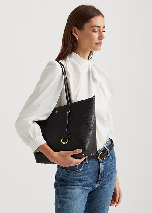 Ralph Lauren Faux-Läder Small Toteväska Dam Svarta | 183920-FDG