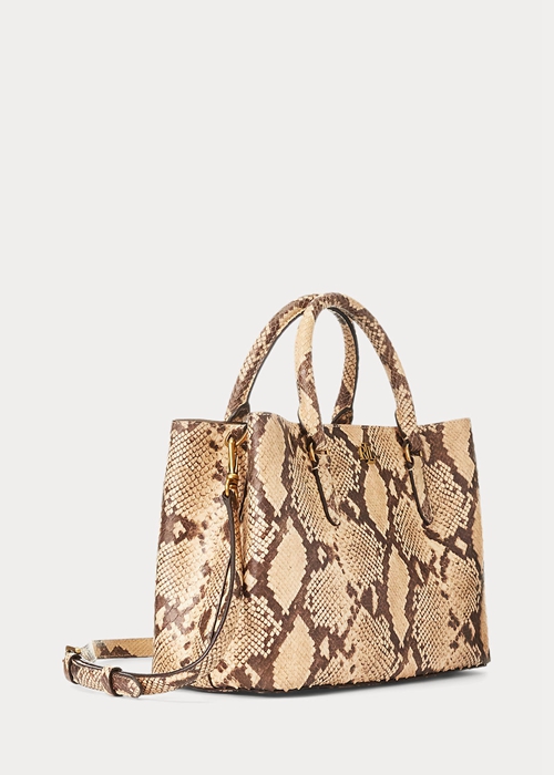 Ralph Lauren Faux-Snakeskin Medium Marcy Satchel Väska Dam Parchment | 160732-PGA