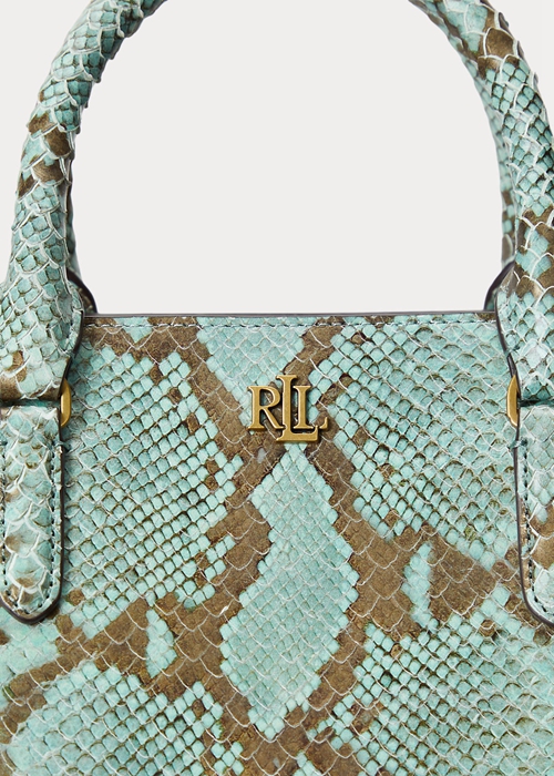 Ralph Lauren Faux-Snakeskin Medium Marcy Satchel Väska Dam Turkos | 281367-NDI