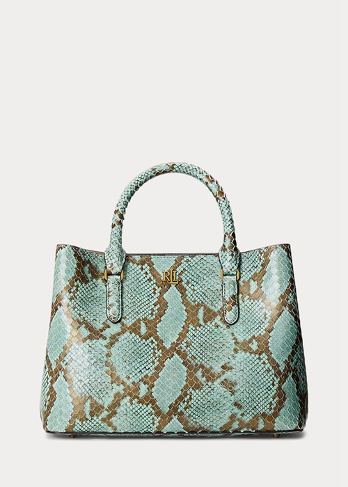 Ralph Lauren Faux-Snakeskin Medium Marcy Satchel Väska Dam Turkos | 281367-NDI