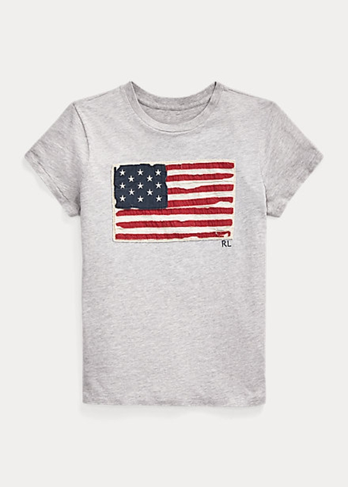 Ralph Lauren Flag Bomull Jersey T-shirt Dam Grå | 579012-DMI