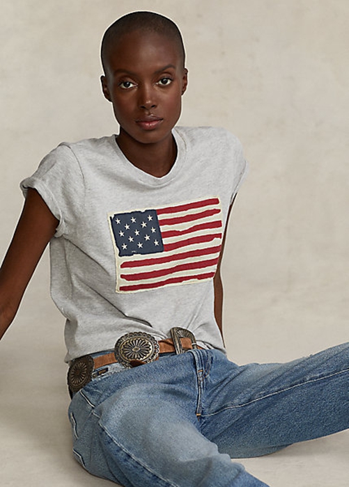 Ralph Lauren Flag Bomull Jersey T-shirt Dam Grå | 579012-DMI