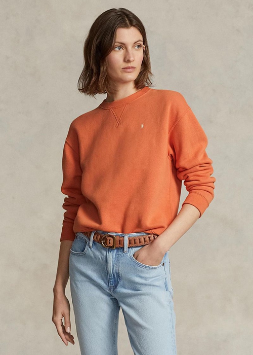 Ralph Lauren Fleece Crewneck Pullover Tröjor Dam Orange | 713945-NLT