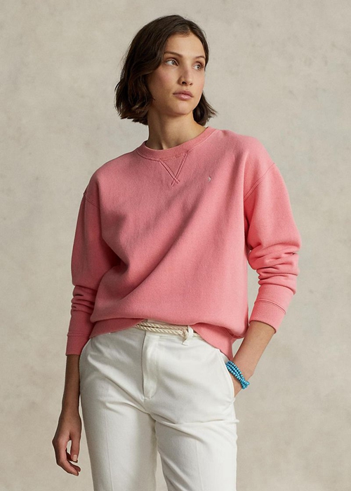 Ralph Lauren Fleece Crewneck Pullover Tröjor Dam Rosa | 734621-QSP