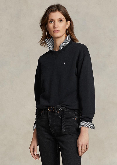 Ralph Lauren Fleece Crewneck Pullover Tröjor Dam Svarta | 870236-KJN