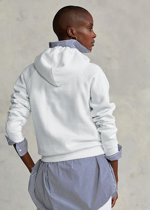 Ralph Lauren Fleece Pullover Hoodie Dam Vita | 381504-FYJ