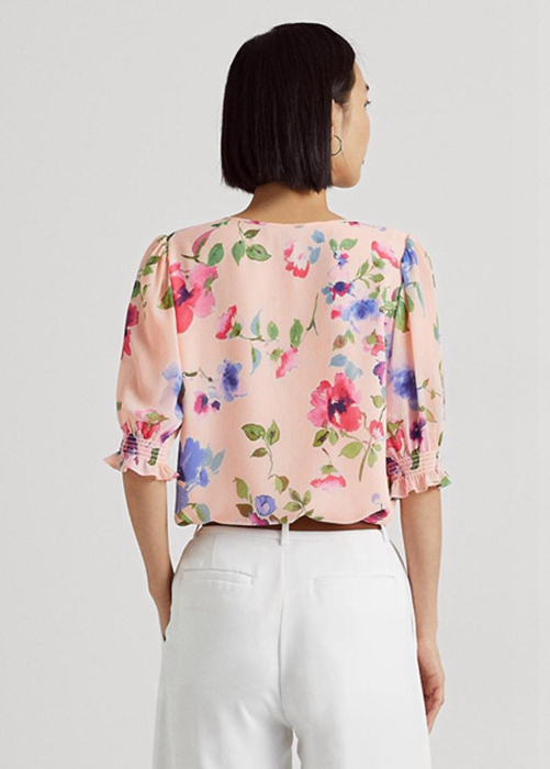 Ralph Lauren Floral Crinkle Georgette Blouse Blast Dam Rosa | 385671-UET