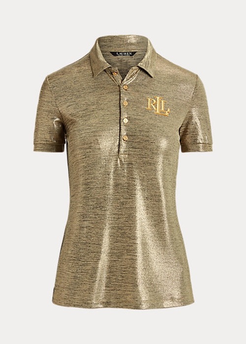 Ralph Lauren Foil-Print Jersey Piketröja Dam Guld | 382017-DFP