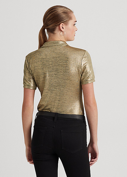 Ralph Lauren Foil-Print Jersey Piketröja Dam Guld | 382017-DFP