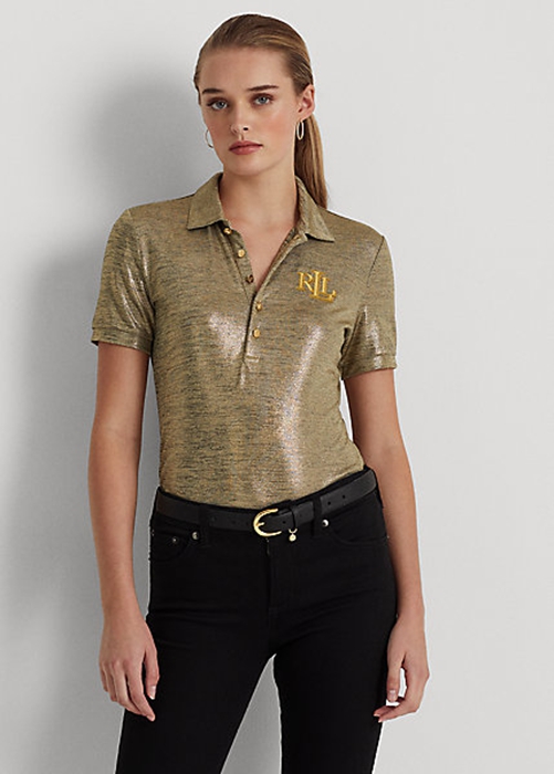 Ralph Lauren Foil-Print Jersey Piketröja Dam Guld | 382017-DFP