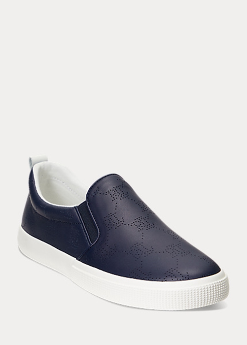 Ralph Lauren Haddley Logo Läder Slip-On Sneakers Dam Marinblå | 859734-YKC