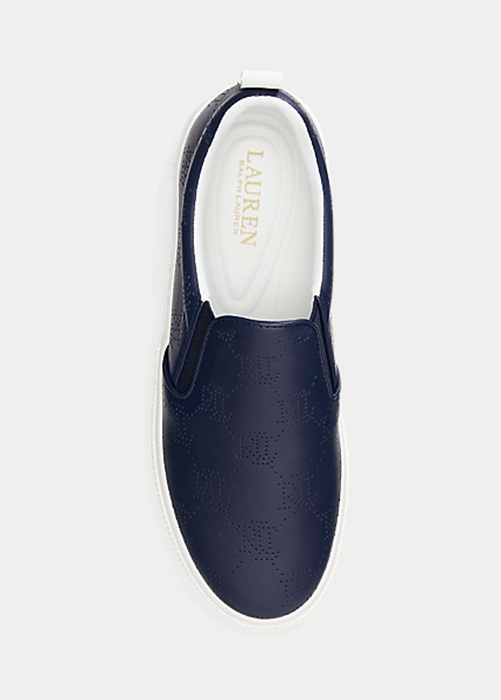 Ralph Lauren Haddley Logo Läder Slip-On Sneakers Dam Marinblå | 859734-YKC