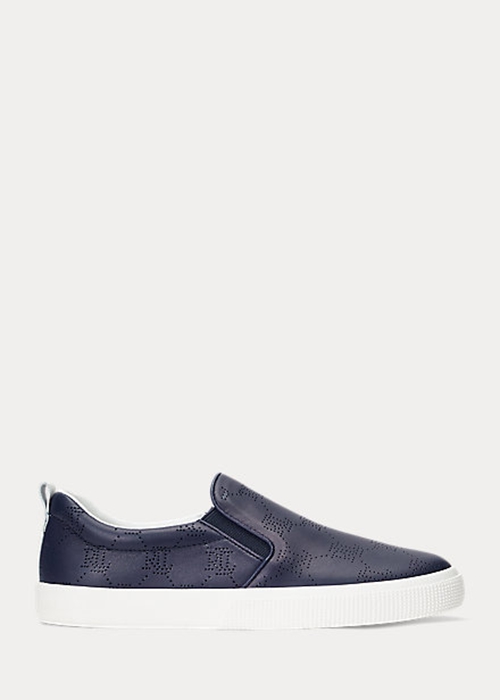 Ralph Lauren Haddley Logo Läder Slip-On Sneakers Dam Marinblå | 859734-YKC