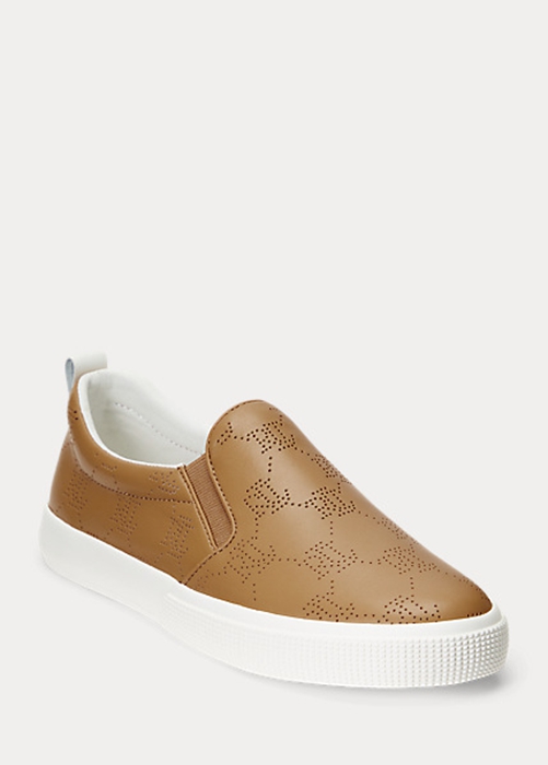 Ralph Lauren Haddley Logo Läder Slip-On Sneakers Dam Bruna | 941703-ZOI