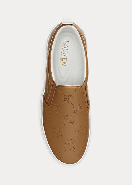 Ralph Lauren Haddley Logo Läder Slip-On Sneakers Dam Bruna | 941703-ZOI