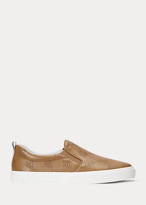 Ralph Lauren Haddley Logo Läder Slip-On Sneakers Dam Bruna | 941703-ZOI