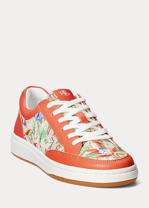 Ralph Lauren Hailey Floral Monogram Jacquard Sneakers Dam Orange | 179602-UNR