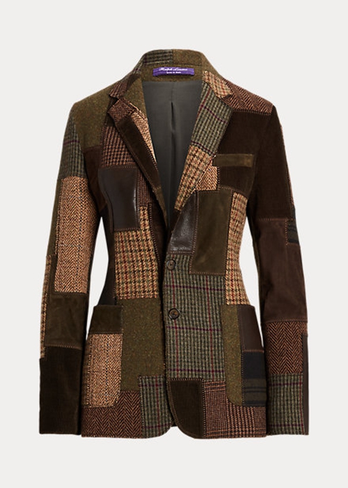 Ralph Lauren Hailey Patchwork Tweed Jacka Dam Bruna Olivgröna | 325798-SFA