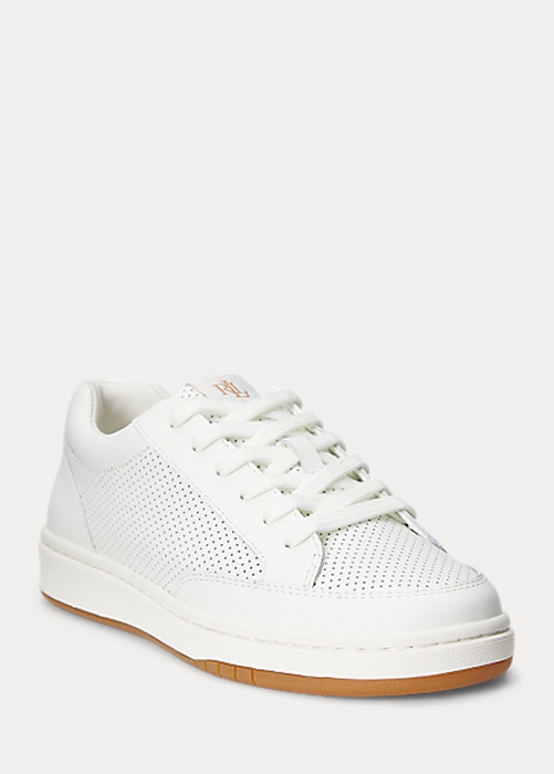 Ralph Lauren Hailey Perforated Läder Sneakers Dam Vita | 927185-JHZ