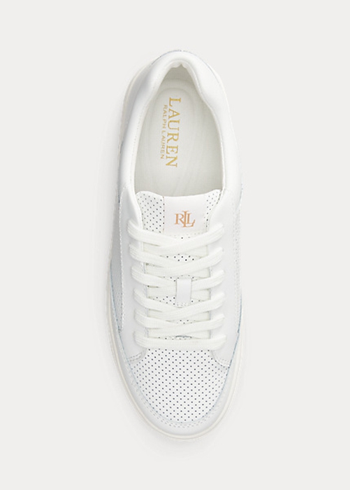 Ralph Lauren Hailey Perforated Läder Sneakers Dam Vita | 927185-JHZ