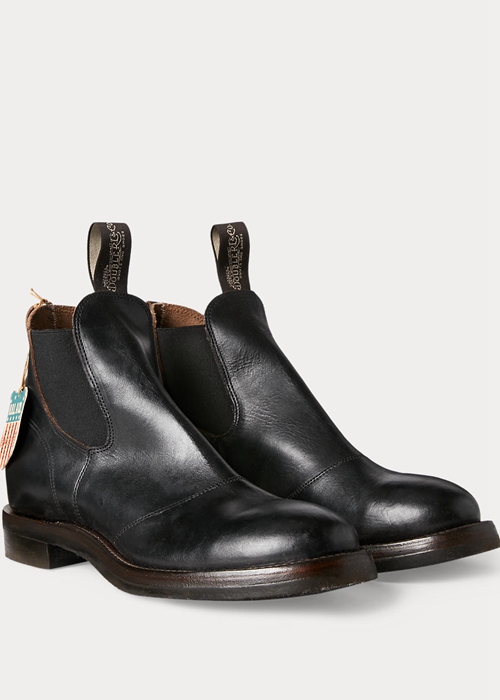 Ralph Lauren Hand-Burnished Läder Chelsea Stövlar Herr Svarta | 537481-GXC