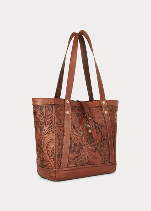 Ralph Lauren Hand-Tooled Läder Toteväska Dam Bruna | 053927-UVR