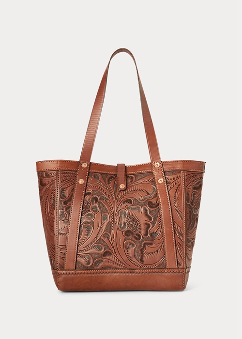 Ralph Lauren Hand-Tooled Läder Toteväska Dam Bruna | 053927-UVR