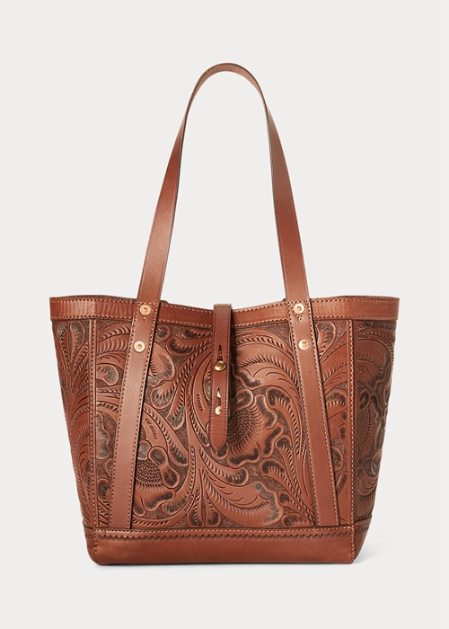 Ralph Lauren Hand-Tooled Läder Toteväska Dam Bruna | 053927-UVR