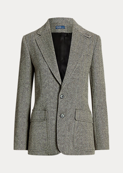 Ralph Lauren Herringbone Linen-Blend Blazers Dam Svarta Grädde | 610738-YFA